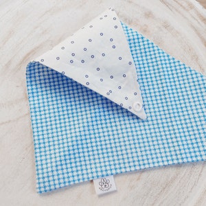 Blue Gingham Reversible Dog Bandana: Tie and Snap