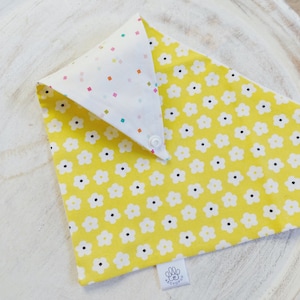 Yellow Floral Reversible Dog Bandana: Tie and Snap Pet Scarf