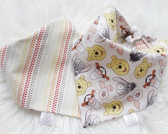 Pooh and Friends and Stipe Lines, Reversible, Tie and Snap,  Cute Dog Cat Bandana | Aegyopup