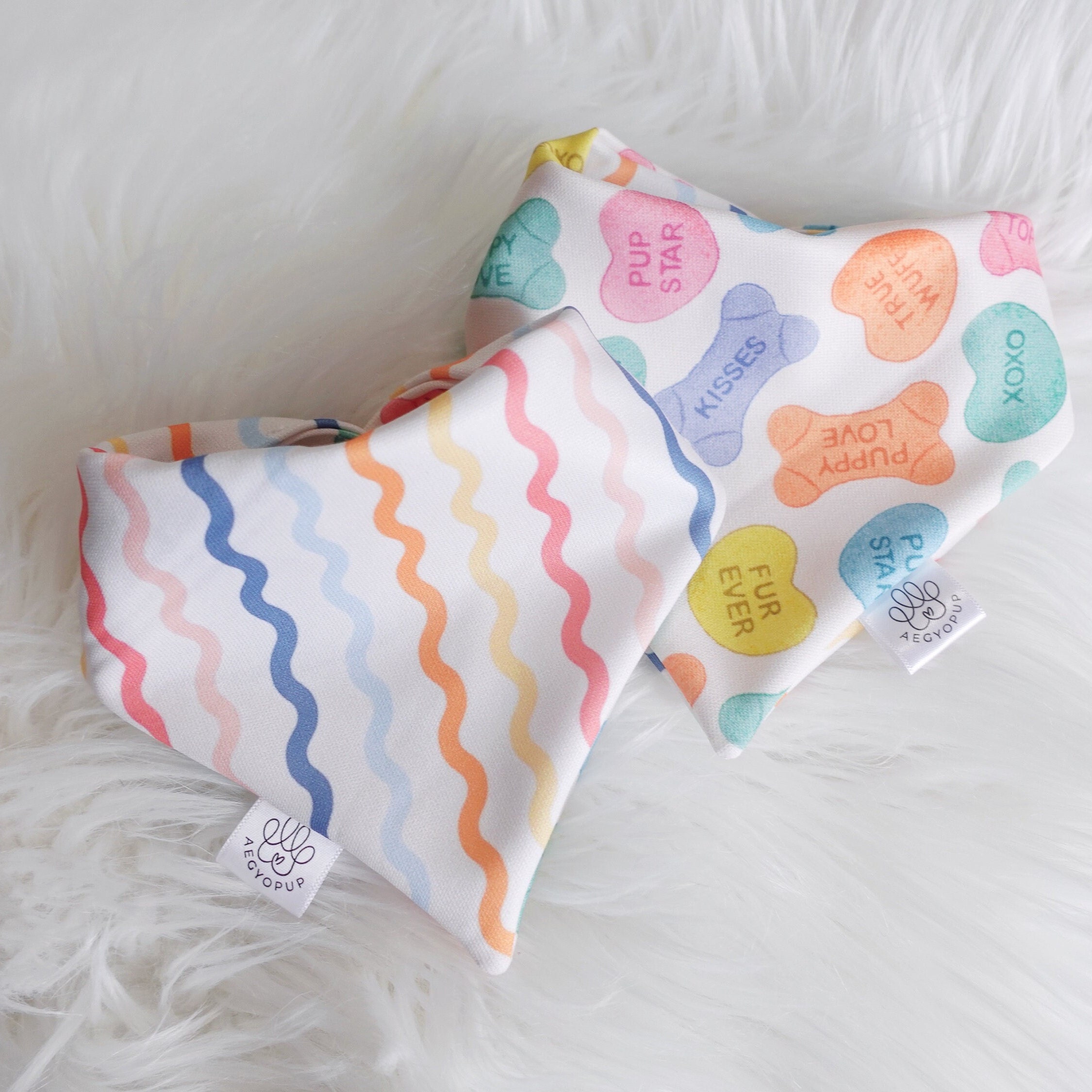 Valentine's Day Dog Bandana: Reversible Love Hearts & Stripes, Tie and Snap