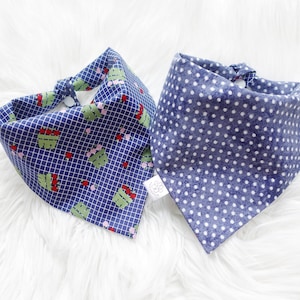 Reversible Dog Bandana: Strawberry Basket & Polka Dot, Tie and Snap