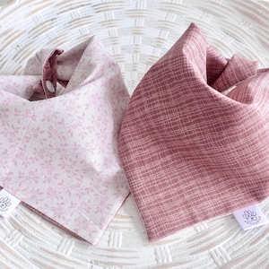 Reversible Dog Bandana: Dusty Pink Stripes & Floral, Tie and Snap