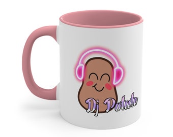 DJ Potate Logo Accent Coffee Mug, 11oz (Cup, Drink, Streamer, Gift, Novelty, Potato, Music, Merch, Twitch)