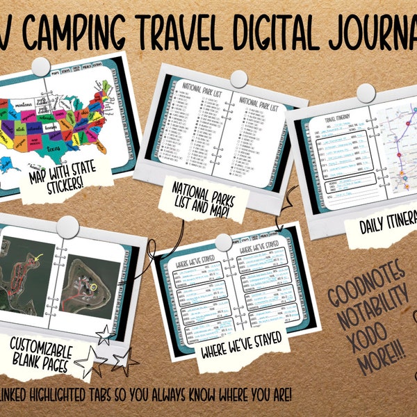 Travel Camp DIGITAL PLANNER RV Trip Journal Travel Tracker GoodNotes Notebook Guidebook Travel Guide Life Full Time Menu Meal Planning Log