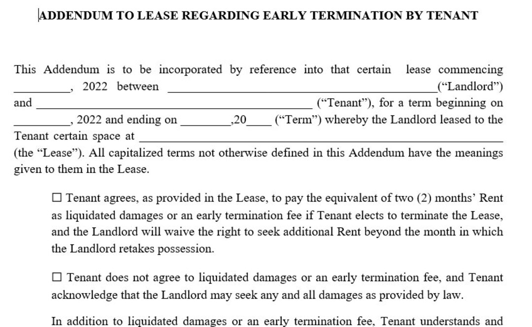 Mandatory Addendum for Early Termination of FL Residential Lease Etsy