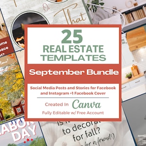 25 Realtor September Themed Social Media Templates | Real Estate Social Media Templates | Real Estate Marketing | Instagram Post Template |