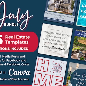 25 Realtor July Themed Social Media Templates WITH CAPTIONS | Real Estate Social Media Templates | Real Estate Marketing | Instagram Post |