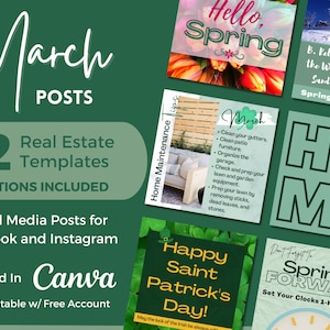 12 Realtor March Themed Social Media Templates WITH CAPTIONS| Real Estate Social Media Templates | Real Estate Marketing | Instagram Post