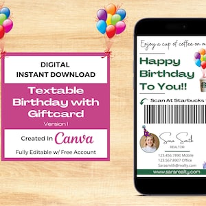 Tekstbare Happy Birthday Starbucks-cadeaubon Digitale kaart voor makelaars | Digitale kaart voor makelaars | Sms-marketing