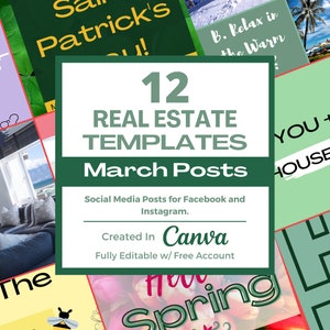 12 Realtor March Themed Social Media Templates| Real Estate Social Media Templates | Real Estate Marketing | Instagram Post Template |
