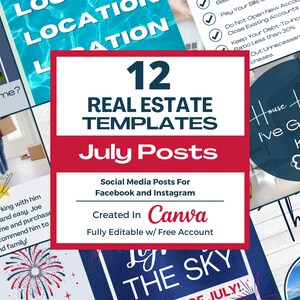 12 Realtor July Themed Social Media Templates| Real Estate Social Media Templates | Real Estate Marketing | Instagram Post Template |