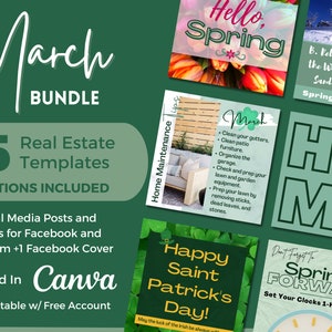 25 Realtor March Themed Social Media Templates WITH CAPTIONS | Real Estate Social Media Templates | Real Estate Marketing | Instagram Post