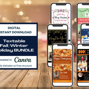 Realtor Editable Textable Fall Winter Bundle | Text Message Marketing Halloween Thanksgiving Christmas New Years Hanukkah | Realtor