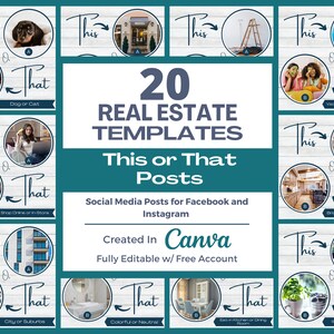 This or That Realtor Post Themed Social Media Templates | Real Estate Social Media Templates | Real Estate Marketing | Instagram