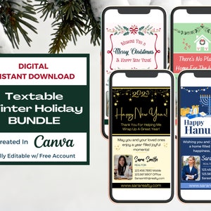 Realtor Editable Textable Winter Bundle | Real Estate Textable Christmas New Years Hanukkah | Real Estate Marketing | Text Message Marketing