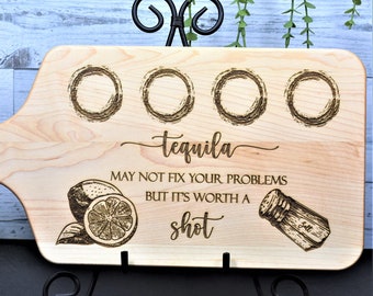 Tequila Shooter Board, Salt & Lime, Personalized Charcuterie Serve Paddle, Cutting Board, Custom Engraved Name, Millennial Housewarming Gift