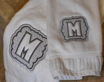 Embroidered Monogram Towels Personalized with Embossed Initial, Custom Bridal Shower or Wedding Gift to Match New Home Bathroom Decor