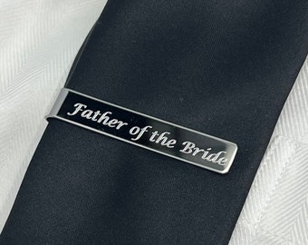 Custom Engraved Silver Tie Bar - Personalized Clip for Him on Father's Day or Wedding, Groomsmen, Best Man, Father of the Bride