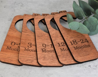 Custom Baby Closet Dividers, Laser Engraved Walnut Maple Wood, Organize Outfits by Size, Unisex Design, Baby Shower Gift, New Baby Present