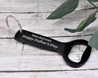 Personalized Black Beer Bottle Opener, Keychain, Laser Engraved Custom Message, Father's Day Birthday Gift for Dad, Groomsman Wedding Party
