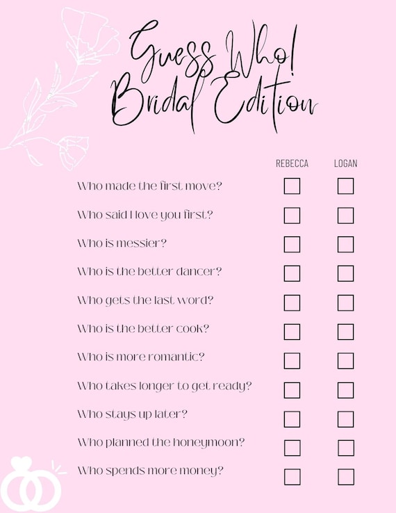 Printable Bridal Shower Game Guess Who Customizable | Etsy