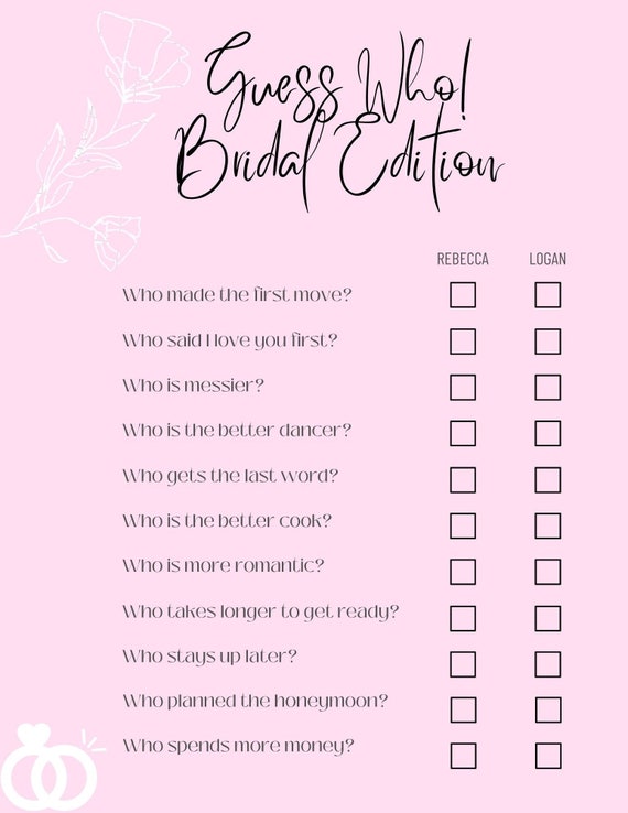 Printable Bridal Shower Game Guess Who Customizable Etsy