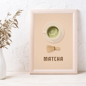 Matcha Kunst Poster | Digitale Kunst Download | Küchendeko | Grüner Tee Milchkaffee | Druckbar | Streichholz Food Art | Matcha Kunst | Matcha Liebhaber
