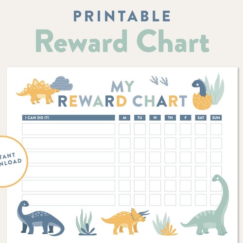 Dinosaur Reward Chart Printable Sticker Chart Kids Chart - Etsy