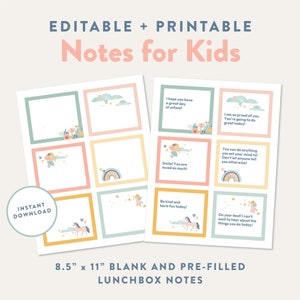 Editable Lunchbox Notes for Kids, Printable Notes for Girls, Customizable Encouragement Cards for Students, Instant Download PDF