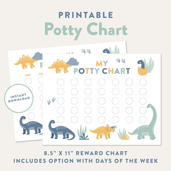 Dinosaur Potty Chart, Printable Potty Training Reward Chart for Kids, Toddler Chart, Dino Sticker Chart, Instant Download PDF