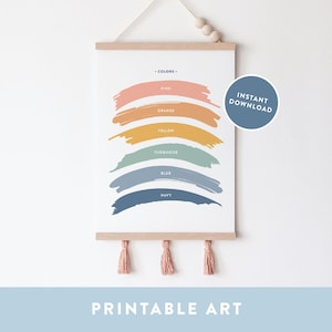 Color Chart Educational Poster, Printable Wall Art, Colour Poster, Homeschool Decor, Rainbow Art, Playroom Wall Decor, Digital Download