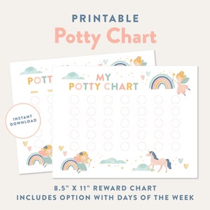 Unicorn Potty Chart, Printable Potty Training Reward Chart for Kids, Fairy, Rainbow, Toddler Chart, Instant Download PDF