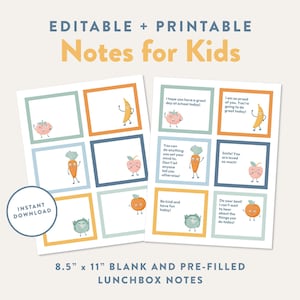 Editable Lunchbox Notes, Printable Notes for Kids, Happy Food, Customizable Encouragement Cards for Students, Instant Download PDF