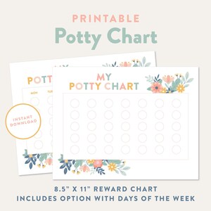 Bloemen onbenullige grafiek, afdrukbare zindelijkheidstraining beloningsgrafiek voor kinderen, peutergrafiek, Instant Download PDF