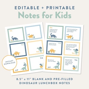 Editable Lunchbox Notes, Printable Dinosaur Notes for Kids, Customizable Encouragement Cards for Students, Instant Download PDF