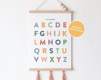 Alphabet Printable Wall Art, A to Z Educational Poster, Playroom Art, Kids Room Decor, Montessori Printable, Nursery Decor, Digital Download