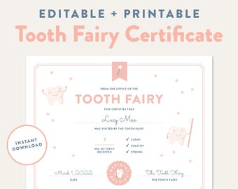 Editable Tooth Fairy Certificate & Receipt: Pink Official Visit Letter (Instant Download)