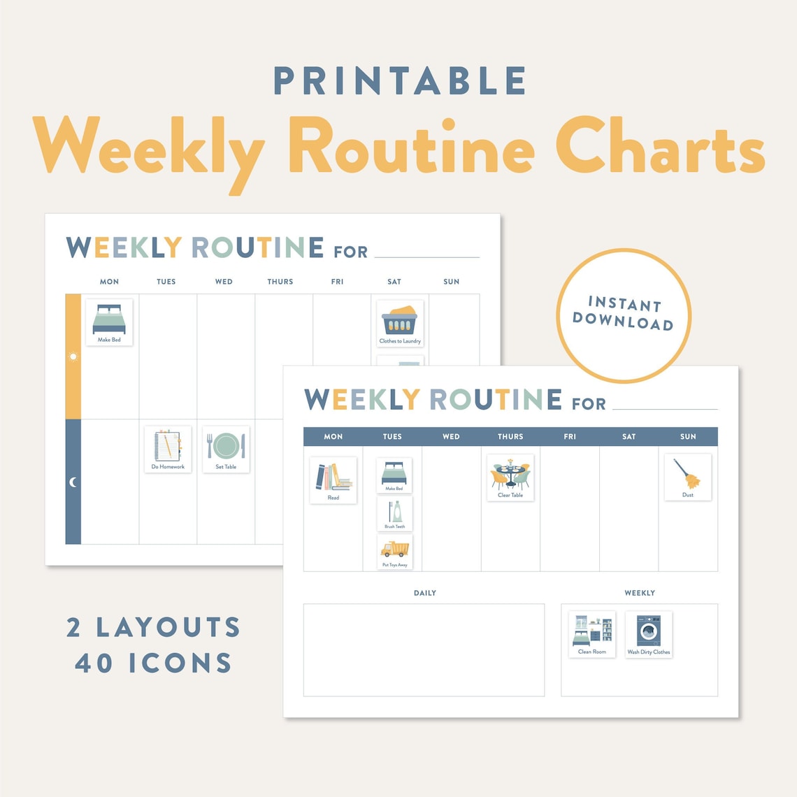 Weekly Routine Chart With Pictures, Printable Visual Chart for Kids ...