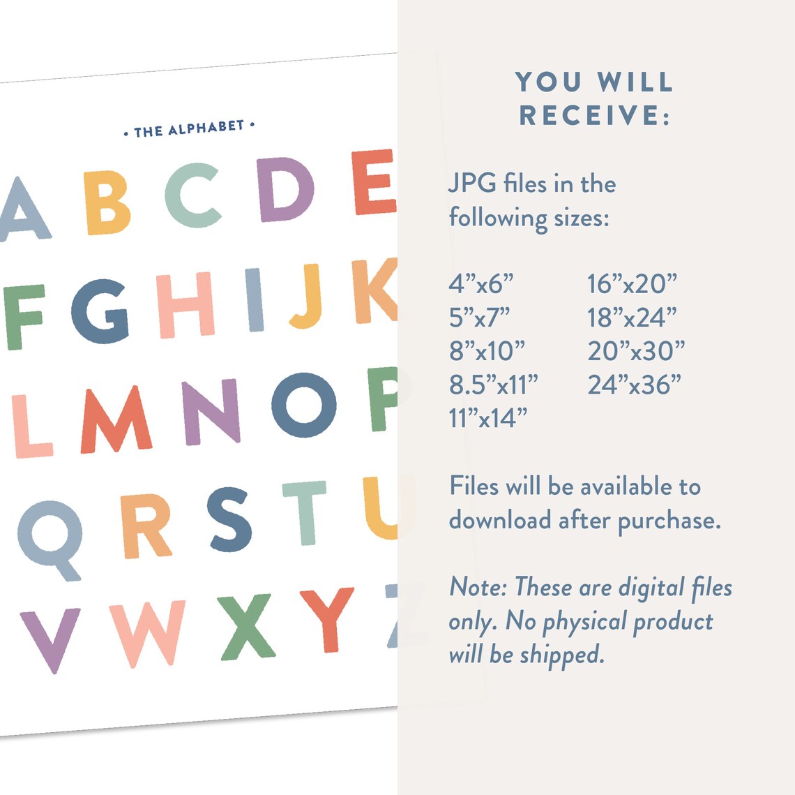 Alphabet Printable Wall Art, A to Z Educational Poster, Playroom Art ...
