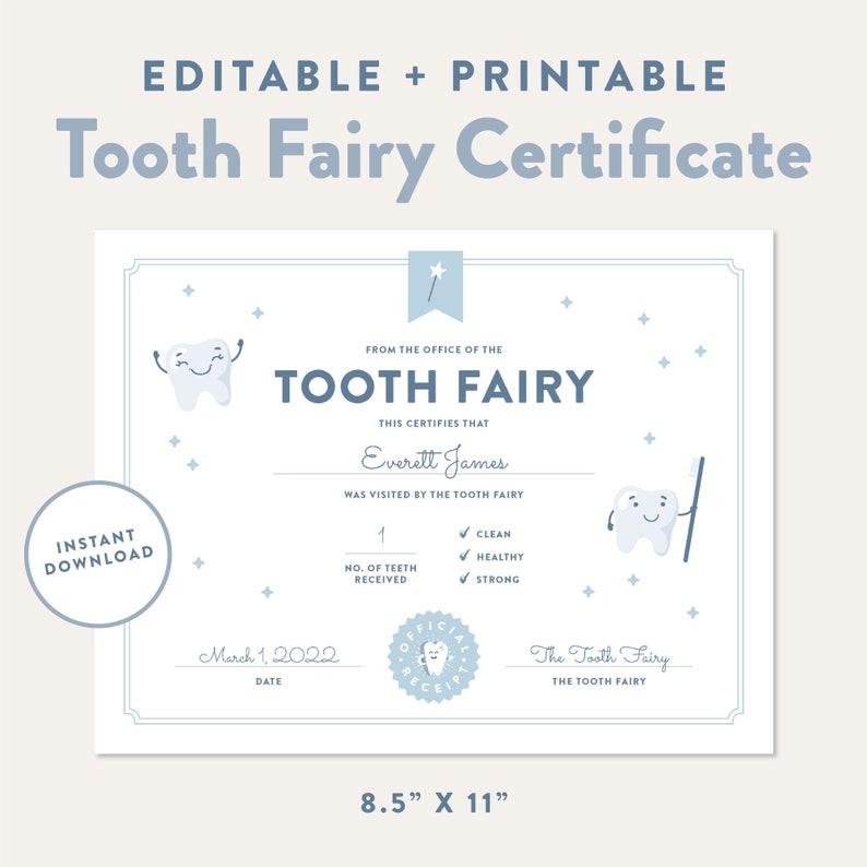 Editable Tooth Fairy Certificate Printable Tooth Fairy Etsy Editable tooth fairy certificate printable tooth fairy etsy