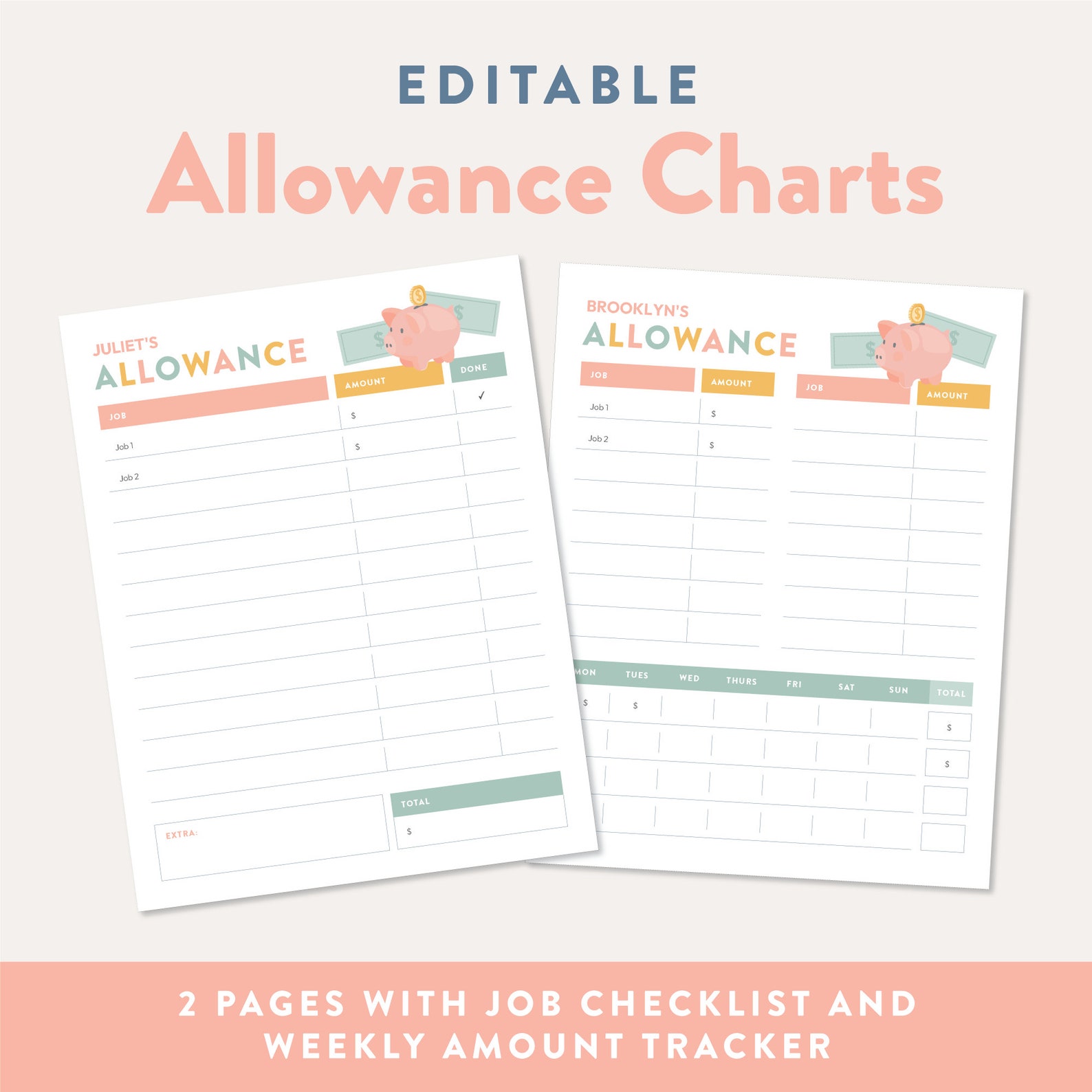 Printable Money Management Kit for Kids Allowance Charts Etsy