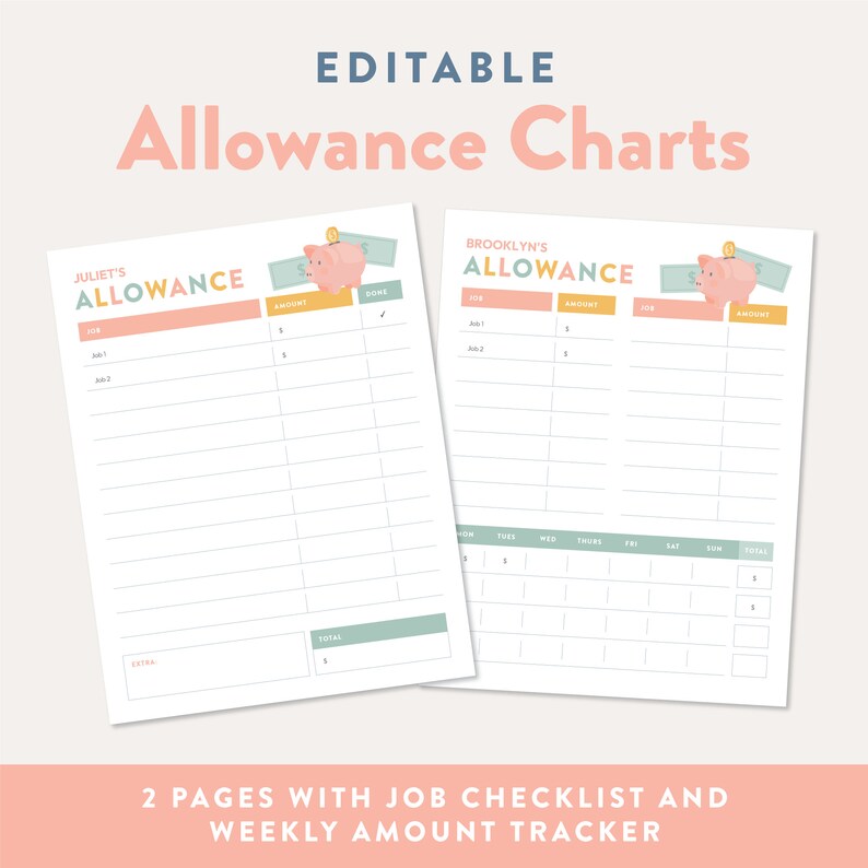 Printable Money Management Kit for Kids Allowance Charts Etsy