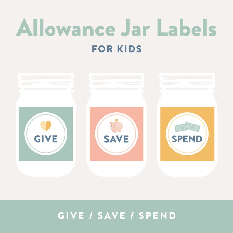 Give Save Spend Square Labels, Printable Allowance Jar Labels, Piggy ...