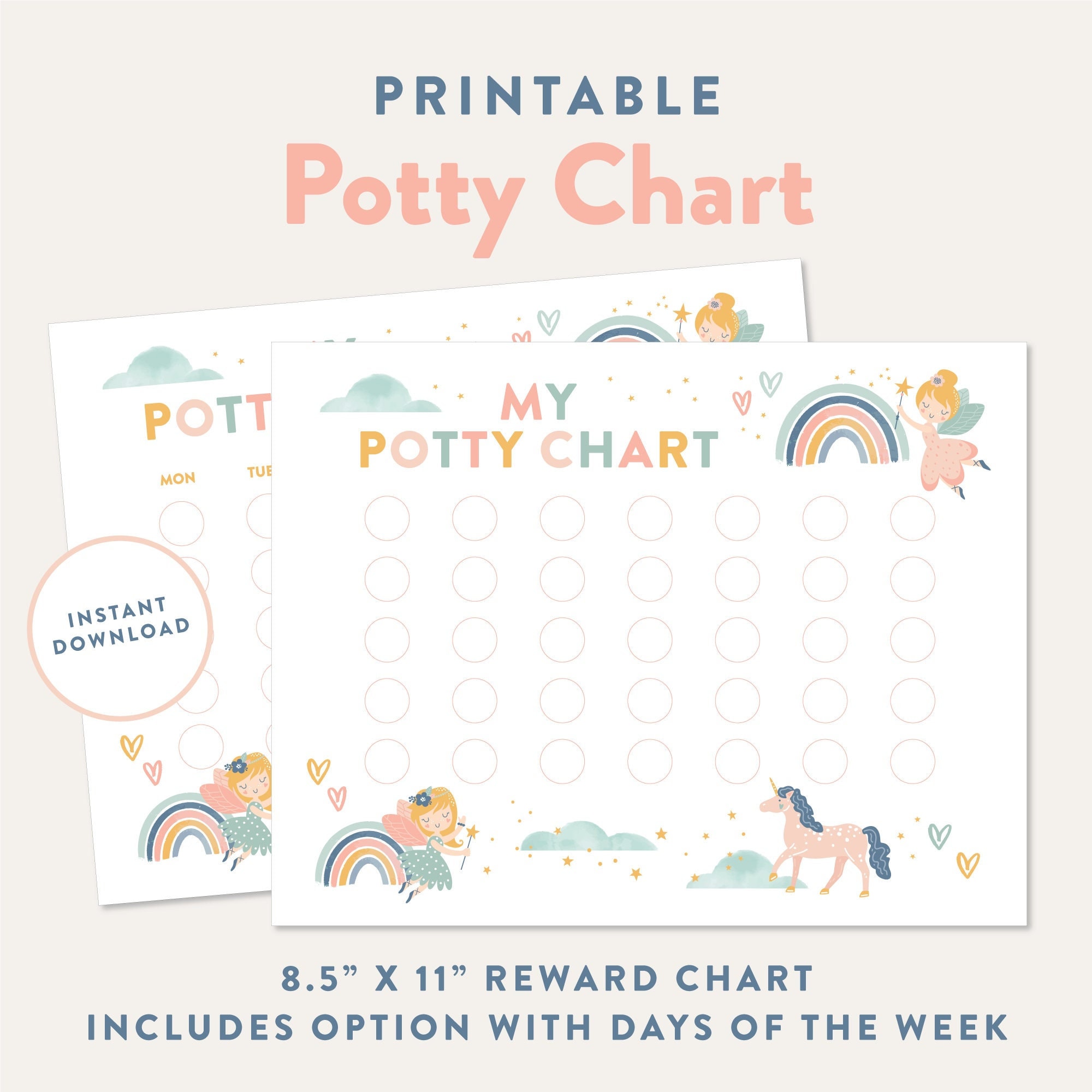 Unicorn Potty Chart, Printable Potty Training Reward Chart for Kids ...