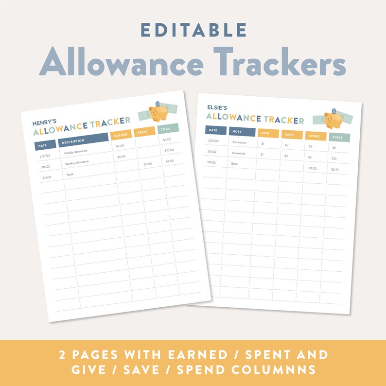 Printable Money Management Kit for Kids Allowance Charts | Etsy