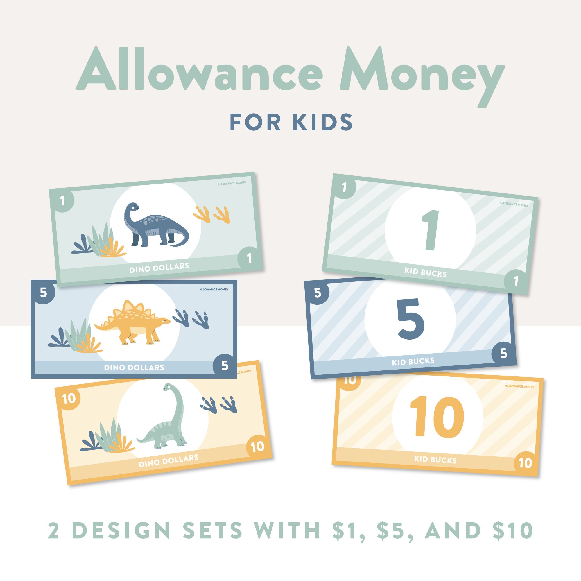 Allowance Money for Kids, Printable Allowance Dollars, Dino Dollars ...