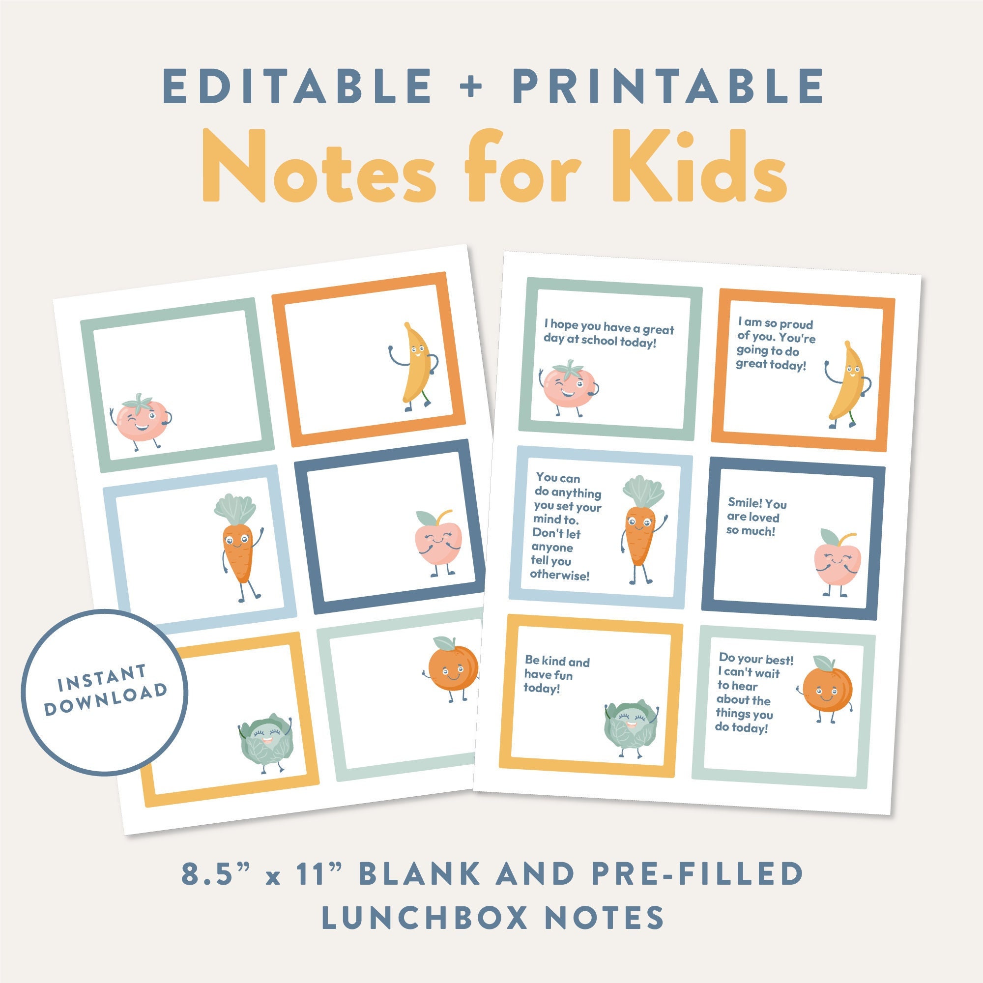 Editable Lunchbox Notes, Printable Notes for Kids, Happy Food ...