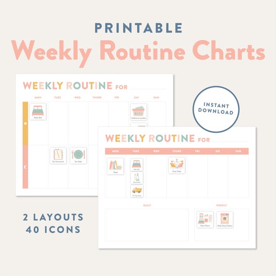 Weekly Routine Chart With Pictures Printable Visual Chart for - Etsy