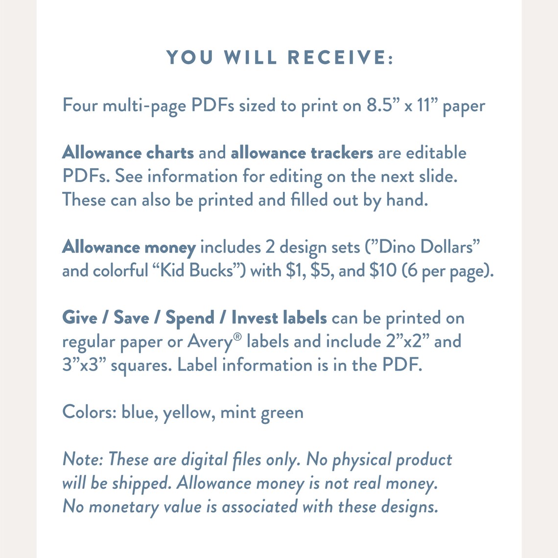 Printable Money Management Kit for Kids Allowance Charts Etsy