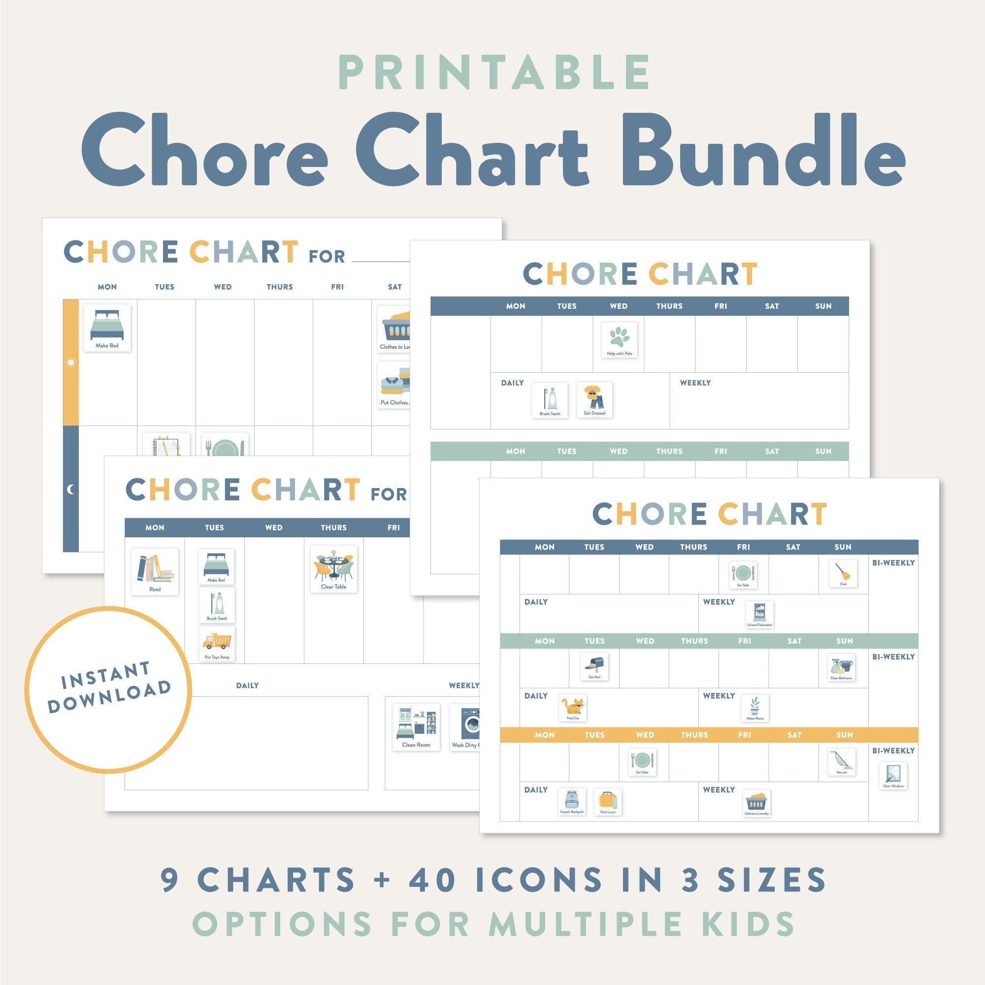 Visual Chore Charts for Kids, Printable Routine Chart, Visual